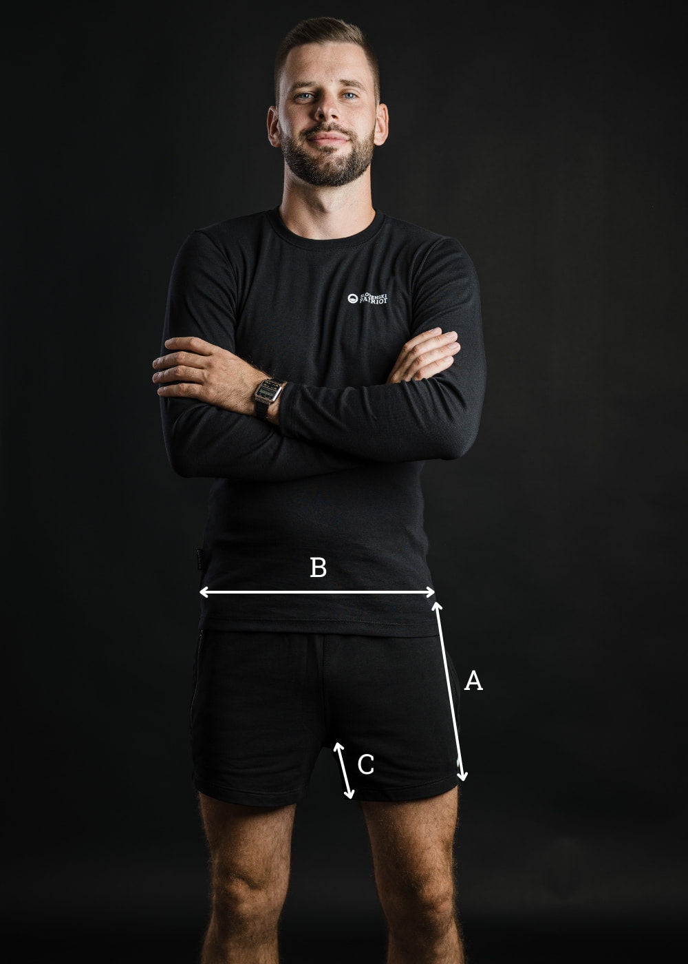 Prikaz mer za hlače – pas in dolžina – tabela velikosti Slovenski Patriot.